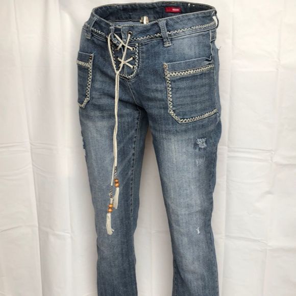 Vintage Bongo distressed denim boho hippie Capri jeans size 11 - Picture 6 of 9